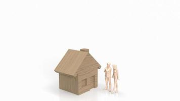 de huis hout en figuur voor eigendom of besparing concept 3d renderen foto