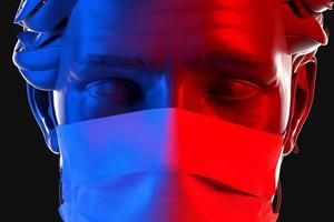 close-up 3D-portret van een man met wegwerp beschermend gezichtsmasker