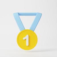 winnaar medaille met ster en lintje. 3d renderen icoon. tekenfilm minimaal stijl. premie kwaliteit, kwaliteit garantie symbool. foto