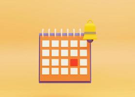 kalender met klok kennisgeving. 3d renderen foto