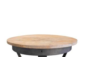 ronde houten tafel top geïsoleerd Aan wit achtergrond voor Product Scherm foto
