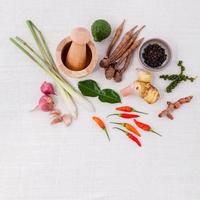 Thaise kokende ingrediënten op wit foto