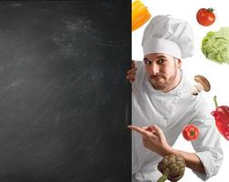 chef met schoolbord foto