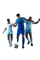 voetbal spelers Speel met voetbal in een bij elkaar passen foto