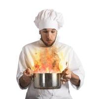 chef blazen verbrand voedsel foto