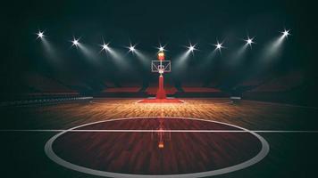 interieur visie van een verlichte basketbal stadion voor een spel foto