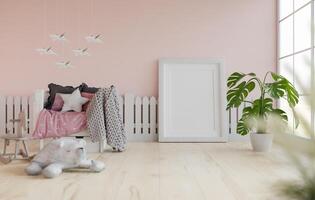 3d mockup blanco wit bord in kinderen kamer renderen foto