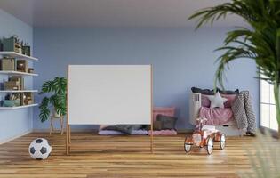 3d mockup blanco wit bord in kinderen kamer renderen foto