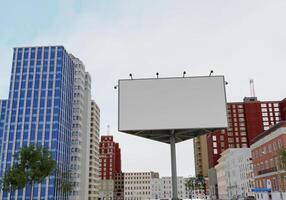 3d mockup blanco aanplakbord in downtown renderen foto