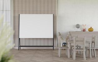 3d mockup blanco wit bord in kinderen kamer renderen foto