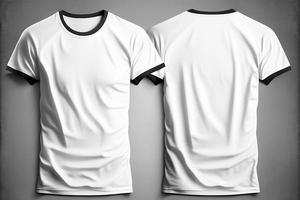 een wit t-shirt met een blanco etiket Aan het met voorkant en terug visie met generatief ai foto