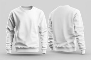 mockup van een blanco Koninklijk wit t-shirt met lang mouwen geïsoleerd Aan wit achtergrond. foto