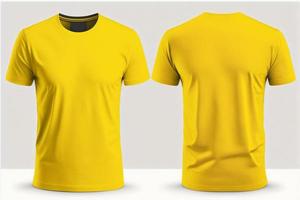 mockup van een blanco Koninklijk geel t-shirt voorkant en terug geïsoleerd Aan wit achtergrond. foto