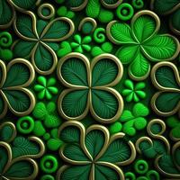 st Patrick dag groen achtergrond Klaver blad bokeh lichten onscherp voor st Patrick dag viering ontwerp achtergrond, drie blad Klaver patroon foto