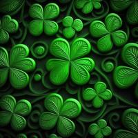 st Patrick dag groen achtergrond Klaver blad bokeh lichten onscherp voor st Patrick dag viering ontwerp achtergrond, drie blad Klaver patroon foto