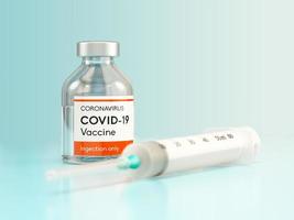 flesje met medische vaccinfles voor covid-19 coronavirus in een medisch onderzoekslaboratorium in 3d illustratie foto