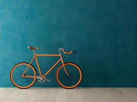 oranje fiets op een blauwe achtergrond in 3d illustratie