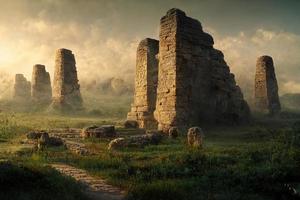 stoffelijk overschot van een oude beschaving. mystiek landschap illustratie foto