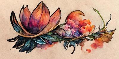 tatoeëren ontwerp waterverf bloemen illustratie ontwerp foto