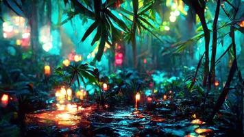 oerwoud neon nacht. abstract illustratie kunst foto