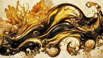 abstract illustratie alcohol inkt met goud en zwart kleur Aan marmeren foto