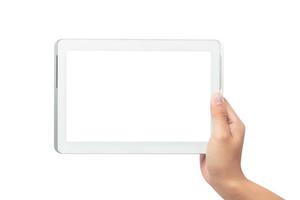 hand met een tabletmodel foto