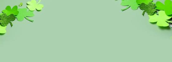 st. Patrick dag minimalistisch spandoek. papier Klaver bladeren Aan gekleurde achtergrond met kopiëren ruimte foto