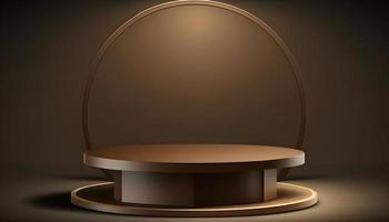 luxe bruin hout podium platform Aan 3d achtergrond met leeg Product Scherm foto