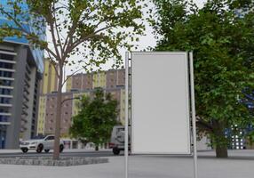 3d mockup blanco aanplakbord Aan straat in downtown renderen foto