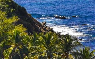 mooi rotsen kliffen visie golven palmen strand puerto escondido Mexico. foto