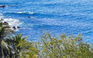 mooi rotsen kliffen visie golven palmen strand puerto escondido Mexico. foto