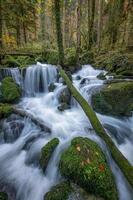 een waterval van wie stenen zijn gedekt met mos foto