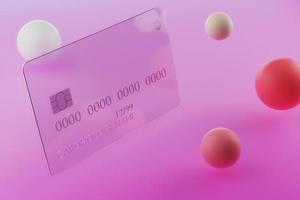3d geven van transparant glas credit kaart Aan roze achtergrond foto