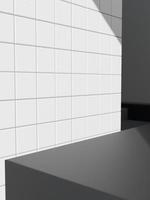 3d renderen minimaal zwart en wit badkamer of keuken onder zonlicht en schaduw achtergrond voor toiletartikelen of schoonheid producten Scherm. foto