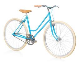 elegant vrouwen blauw fiets geïsoleerd Aan wit foto