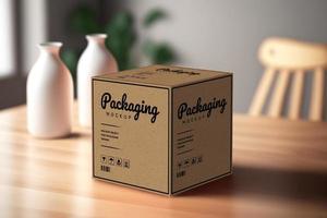 Product kubiek doos mockup - realistisch bruin karton pakket met kopiëren ruimte. foto