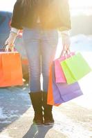 vrouw Holding haar boodschappen doen Tassen in haar hand- foto