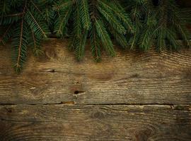 Kerstmis boom takken Aan houten structuur foto