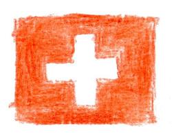 Zwitsers vlag Aan wit achtergrond foto