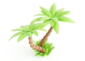 palm boom 3d geven - tropisch fabriek met groen bladeren en gras voor strand vakantie en zomer reizen concept. foto