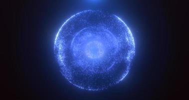 abstract ronde blauw gebied gloeiend energie magie molecuul met atomen van deeltjes en dots kosmisch. abstract achtergrond foto