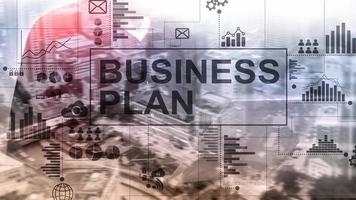 businessplan en strategieconcept met dubbele blootstelling. foto
