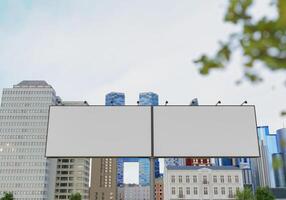 3d mockup blanco aanplakbord in downtown renderen foto