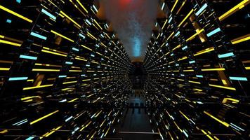 3d renderen cyber laboratorium tunnel neon lichten geel blauw sci fi futuristische cement gang beton foto