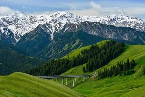 guozigou brug is een tuimelschakelaar brug gelegen in xinjiang, China. foto