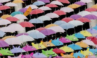 volledige verscheidenheid aan prachtige kleurrijke parasols foto