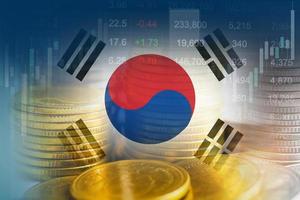 zuiden Korea vlag met voorraad markt financiën, economie neiging diagram digitaal technologie. foto