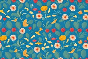 abstract blauw bloem en bladeren naadloos patroon achtergrond. bloem en blad klem illustratie textuur. foto