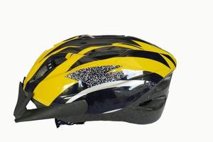 fiets helm. blauw fiets helm geïsoleerd Aan wit achtergrond. perspectief visie van fiets helm foto