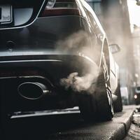 de uitlaat pijp van de auto- dat zendt uit koolstof dioxide net zo een bron van lucht vervuiling. generatief ai foto